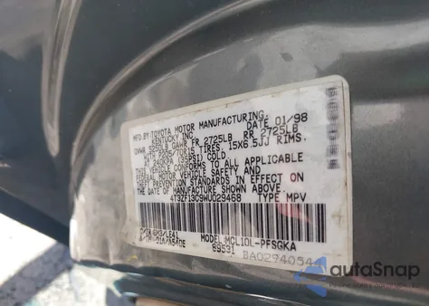 1998 Toyota Sienna Xle из США, поврежденный, VIN 4T3ZF13C9WU029468